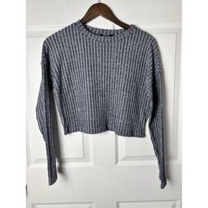 forever 21 blue crew neck cropped sweater women